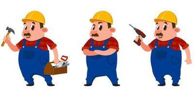 Builder in different poses. vector