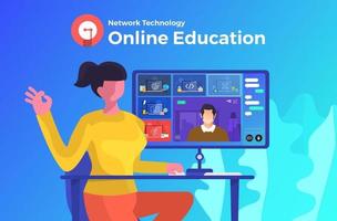 Online education. E-learning course study from home vector