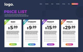 UI User Interface Price List vector