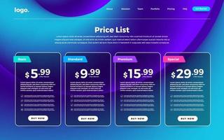 UI User Interface Price List vector