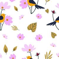 Seamless pattern with bird and flowers vector