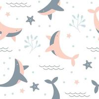 Seamless pattern with cute whale vector