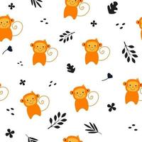 Seamless pattern with cute monkey and floral vector