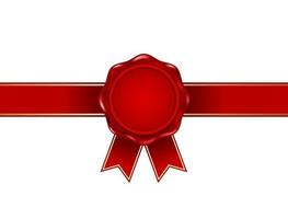red wax seal stamp with ribbon 3d icon vector