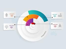 Infografía de línea de tiempo de círculo abstracto, 4 pasos con mapa del mundo para negocios y presentación vector