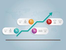 Infografía de gráfico de crecimiento horizontal abstracto, 4 pasos con plantilla de icono para negocios y presentación vector