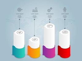 Infografía de línea de tiempo horizontal abstracta, 4 pasos con plantilla de icono para negocios y presentación vector