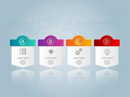 Infografía de línea de tiempo horizontal abstracta, 4 pasos con plantilla de mapa mundial para negocios y presentación vector