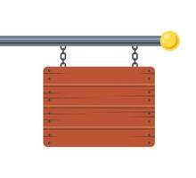 advertising wooden sign hanging on a metal pole. flat vector illustration.
