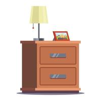 bedside table with lamp and photo frame. flat vector illustration isolated on white background.