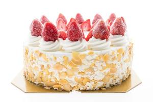 Vanilla ice cream cake with strawberry on top photo