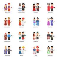 Couple Avatars Wearing Cultural Dresses Around the World vector