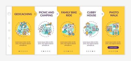 Outdoor family activities onboarding vector template