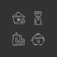 Electric appliances chalk white icons set on black background vector