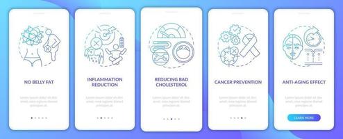 Intermittent fasting benefits blue onboarding mobile app page screen with concepts vector