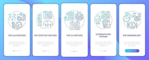 Intermittent fasting methods blue onboarding mobile app page screen with concepts vector