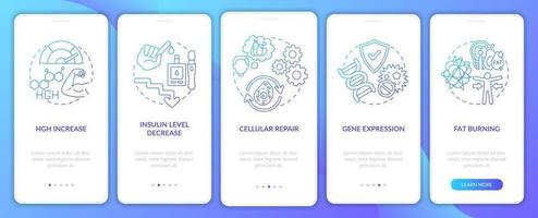 Intermittent fasting health effects blue onboarding mobile app page screen with concepts vector