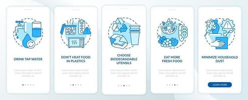 Avoiding microplastics tips onboarding mobile app page screen with concepts vector