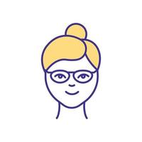 Woman in eye glasses RGB color icon vector