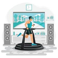 Man Wearing VR Running on Modern Simulator Treadmill vector