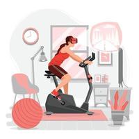 Woman Riding Stationary Bike with VR technology vector