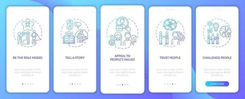 Tips of how to motivate people onboarding mobile app page screen with concepts vector