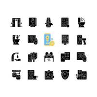 Contactless technology black glyph icons set on white space vector