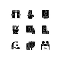 Contactless technology black glyph icons set on white space vector