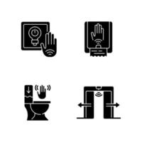 Contactless technology black glyph icons set on white space vector