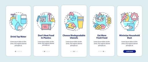 Avoiding microplastics tips onboarding mobile app page screen with concepts vector