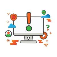 Ilustración de advertencia. Ilustración de computadora. icono de vector plano. puede utilizar para, elemento de diseño de icono, interfaz de usuario, web, aplicación móvil.