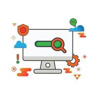 ilustración de búsqueda. Ilustración de computadora. icono de vector plano. puede utilizar para, elemento de diseño de icono, interfaz de usuario, web, aplicación móvil.