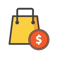 Ilustración de bolsa de compras. bolsa de compras con icono de dinero. puede utilizar para, elemento de diseño de icono, interfaz de usuario, web, aplicación móvil. vector