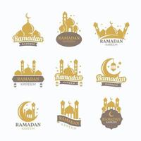 conjunto de insignia de ramadan kareem con mezquita vector