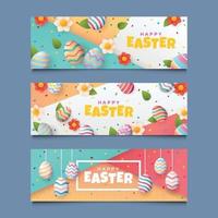 conjunto de banner de pascua con huevos de colores y flores vector