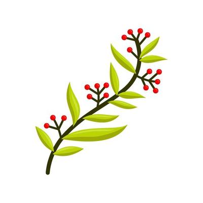 Hand drawn tree branches leaves Color Illustration