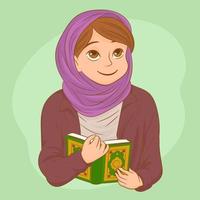 Muslim girl with a book in hands and her veil vector