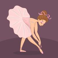 Ballet dancer ties the dance slippers vector