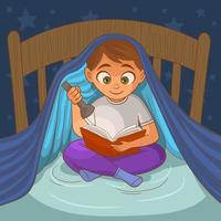 niño leyendo en la cama vector