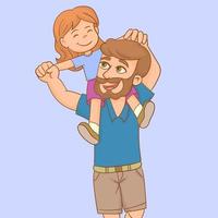 Father carry his daughter on the shoulders vector