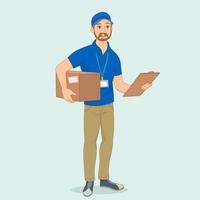 Delivery worker holding a cardboard box vector