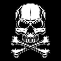 Skull and crossbone black white illustration on black background