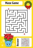 Square maze. Game for kids. Winter theme. Funny labyrinth. Education developing worksheet. Activity page. Cartoon style. Riddle for preschool. Logical conundrum. Color vector illustration.