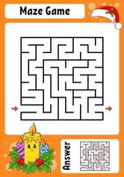 Square maze. Game for kids. Winter theme. Funny labyrinth. Education developing worksheet. Activity page. Cartoon style. Riddle for preschool. Logical conundrum. Color vector illustration.