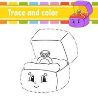 Trace and color. Coloring page for kids. Handwriting practice. Education developing worksheet. Activity page. Game for toddlers. Isolated vector illustration. Cartoon style.