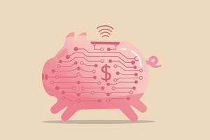 Digital banking, using technology and internet for e-commerce shopping, transfer money or digital currency exchange concept, pink piggy bank with electronics sign of circuit board with wifi signal. vector