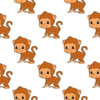 Color seamless pattern monkey. Cartoon style. Bright design. For walpaper, poster, banner. Hand drawn. Vector illustration isolated on white background.