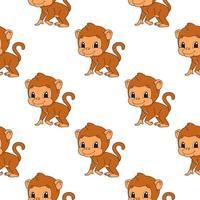 Color seamless pattern monkey. Cartoon style. Bright design. For walpaper, poster, banner. Hand drawn. Vector illustration isolated on white background.