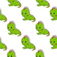 Color seamless pattern iguana. Cartoon style. Bright design. For walpaper, poster, banner. Hand drawn. Vector illustration isolated on white background.