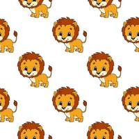 Color seamless pattern lion. Cartoon style. Bright design. For walpaper, poster, banner. Hand drawn. Vector illustration isolated on white background.
